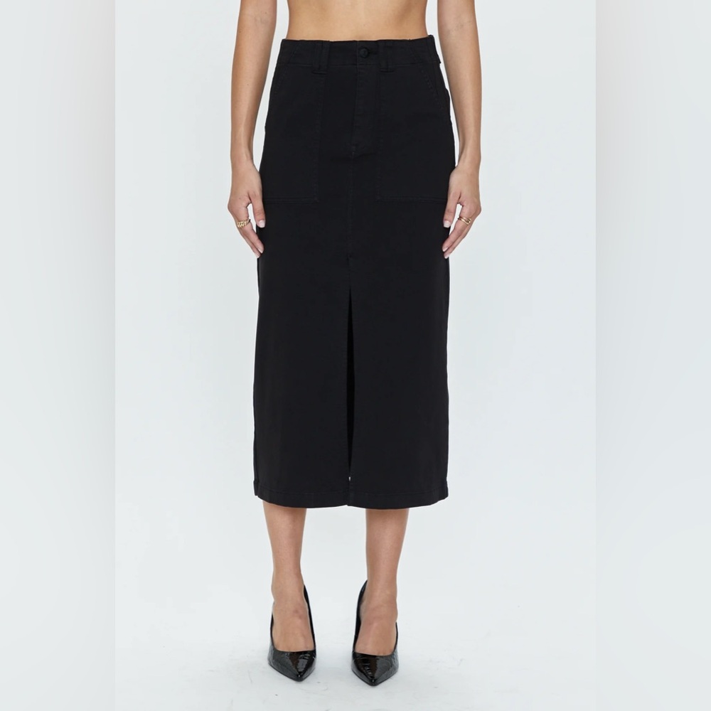 NWT- PISTOLA Revolve Pamela Utility Black Denim Midi Skirt